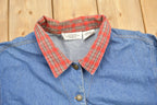 Vintage 1990s Studio Collection Plaid Collar Denim Button Up Shirt