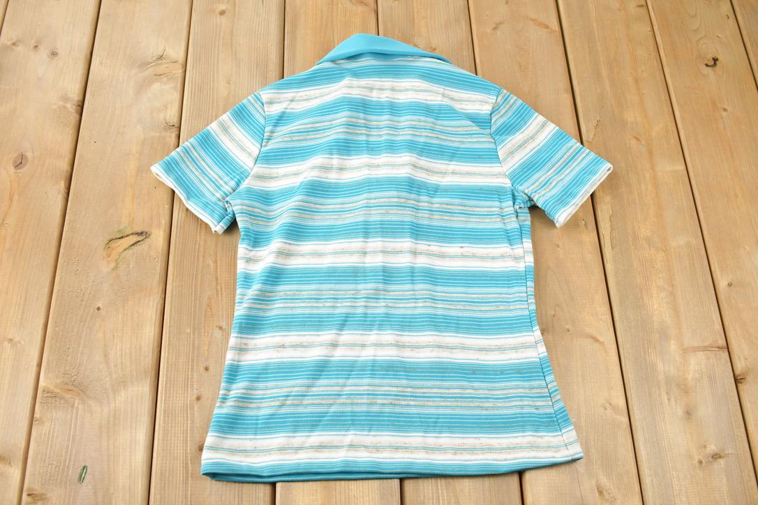 Vintage 1970s Blue Striped Polo Shirt
