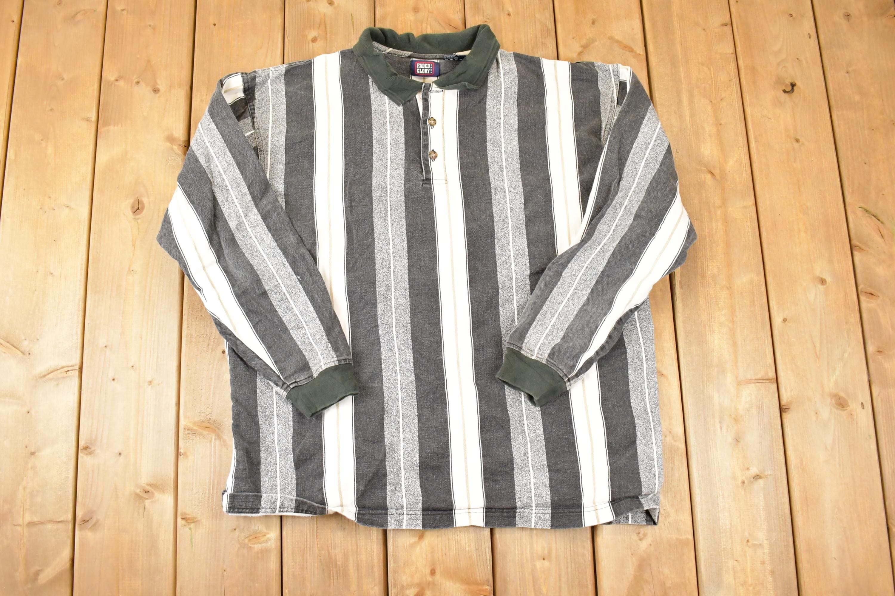 Vintage 1990s Faded Glory Horizontal Striped Button Up Shirt Mens L