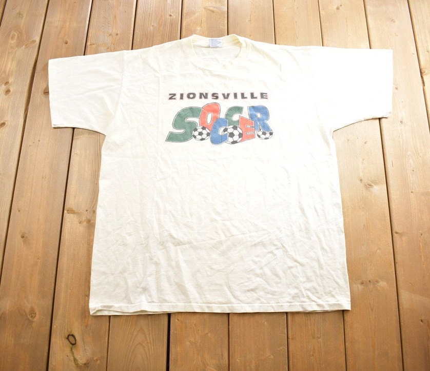 Vintage 1990s Zionsville Soccer Single Stitch Graphic T Shirt Made In USA