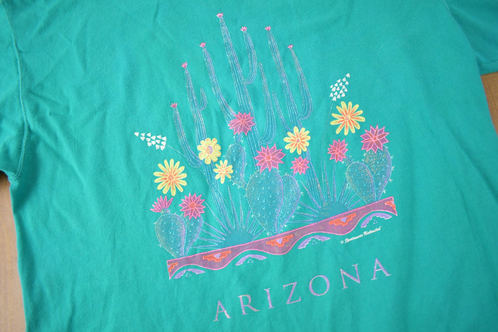Vintage 1990s Arizona Flower Theme Souvenir Travel T Shirt Made In USA