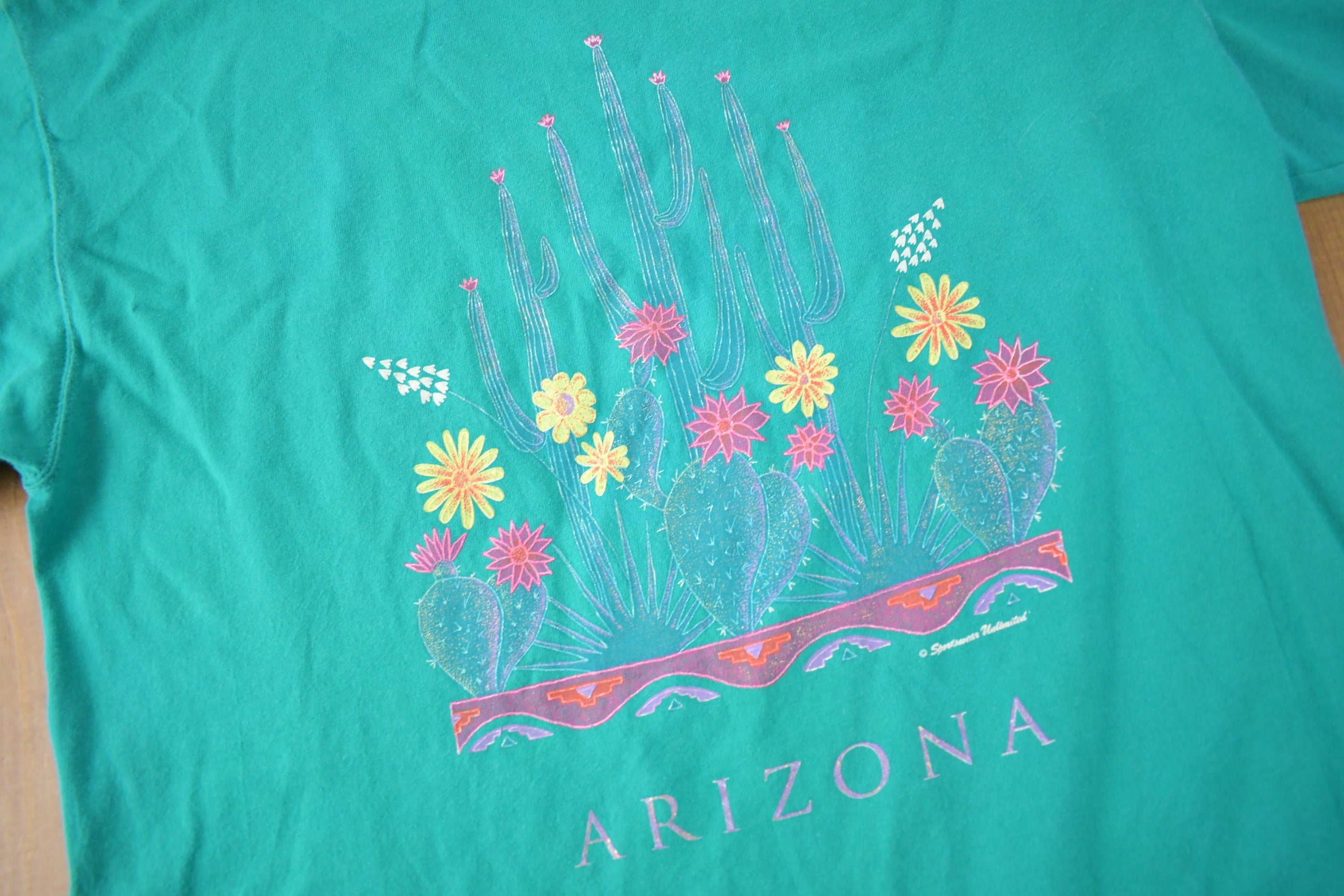 Vintage 1990s Arizona Flower Theme Souvenir Travel T Shirt Made In USA