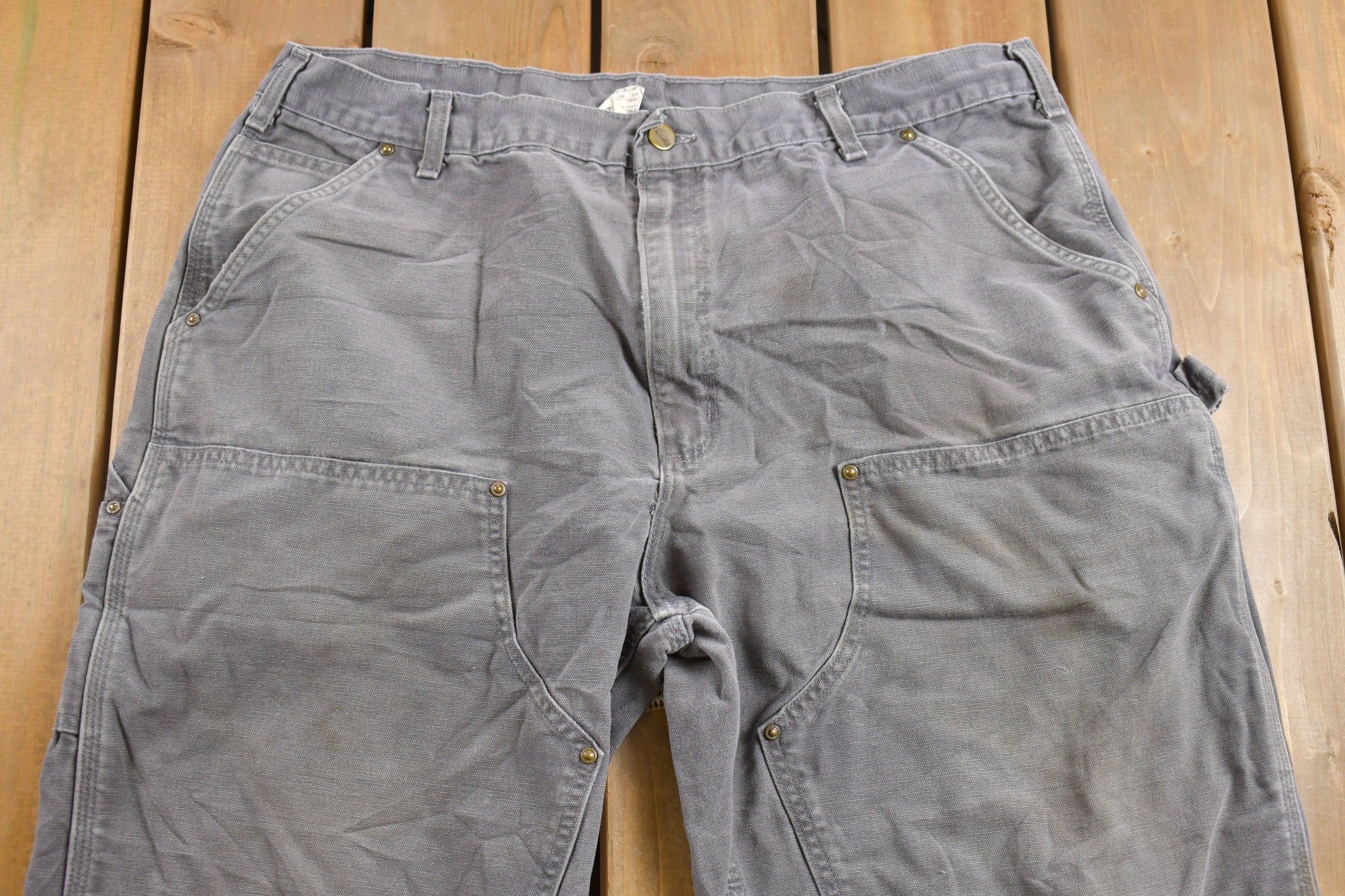 Vintage 1990s Carhartt Grey Double Knee Work Pants Size 38 x 28.5