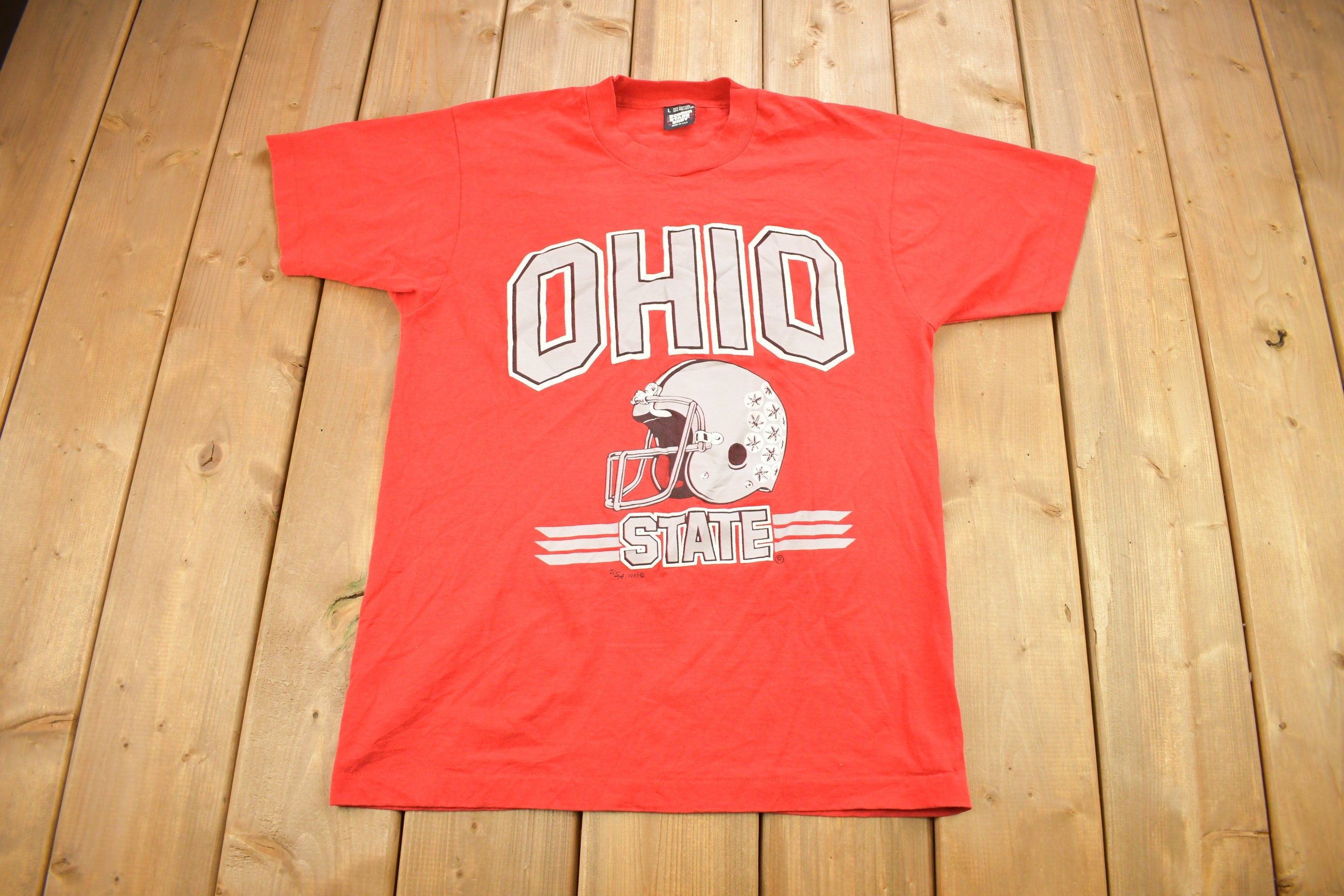 Vintage 1989 Ohio State University Football Theme Collegiate T-Shirt