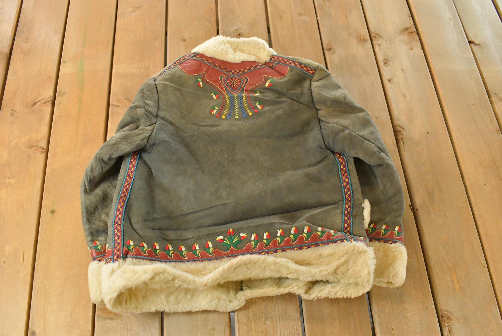 Vintage 1970s Afghan Polish Shearling Suede Fur Coat Women's Large