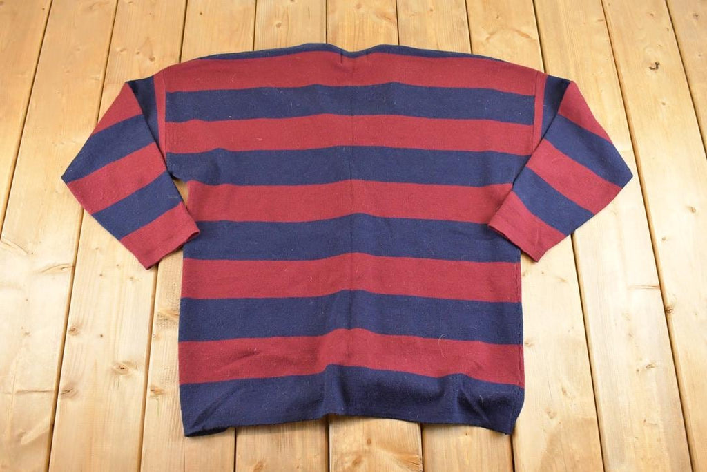 Vintage 1990s Braemar By Jeremy Scott Striped Knit Cardigan Boating Sweater Women's L