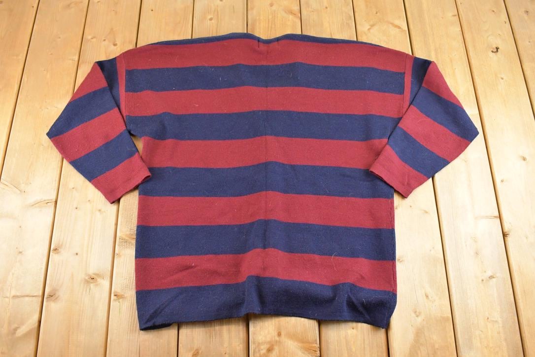 Vintage 1990s Braemar By Jeremy Scott Striped Knit Cardigan Boating Sweater Women's L