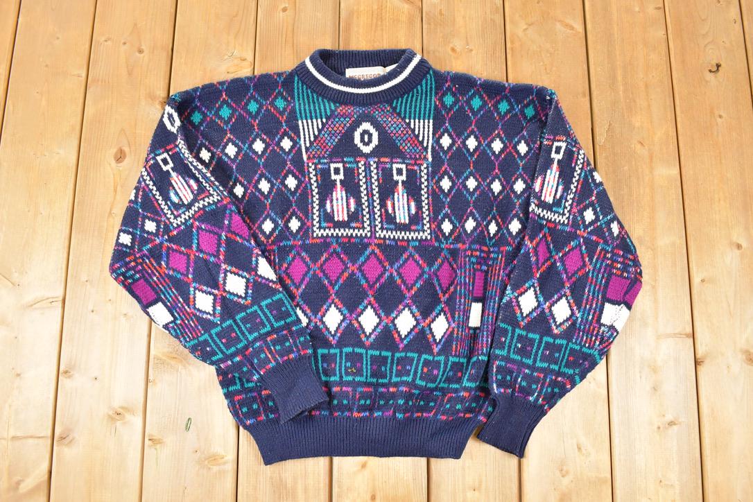 Vintage 1990s McGregor Abstract Print Knit Crewneck Sweater Men's M