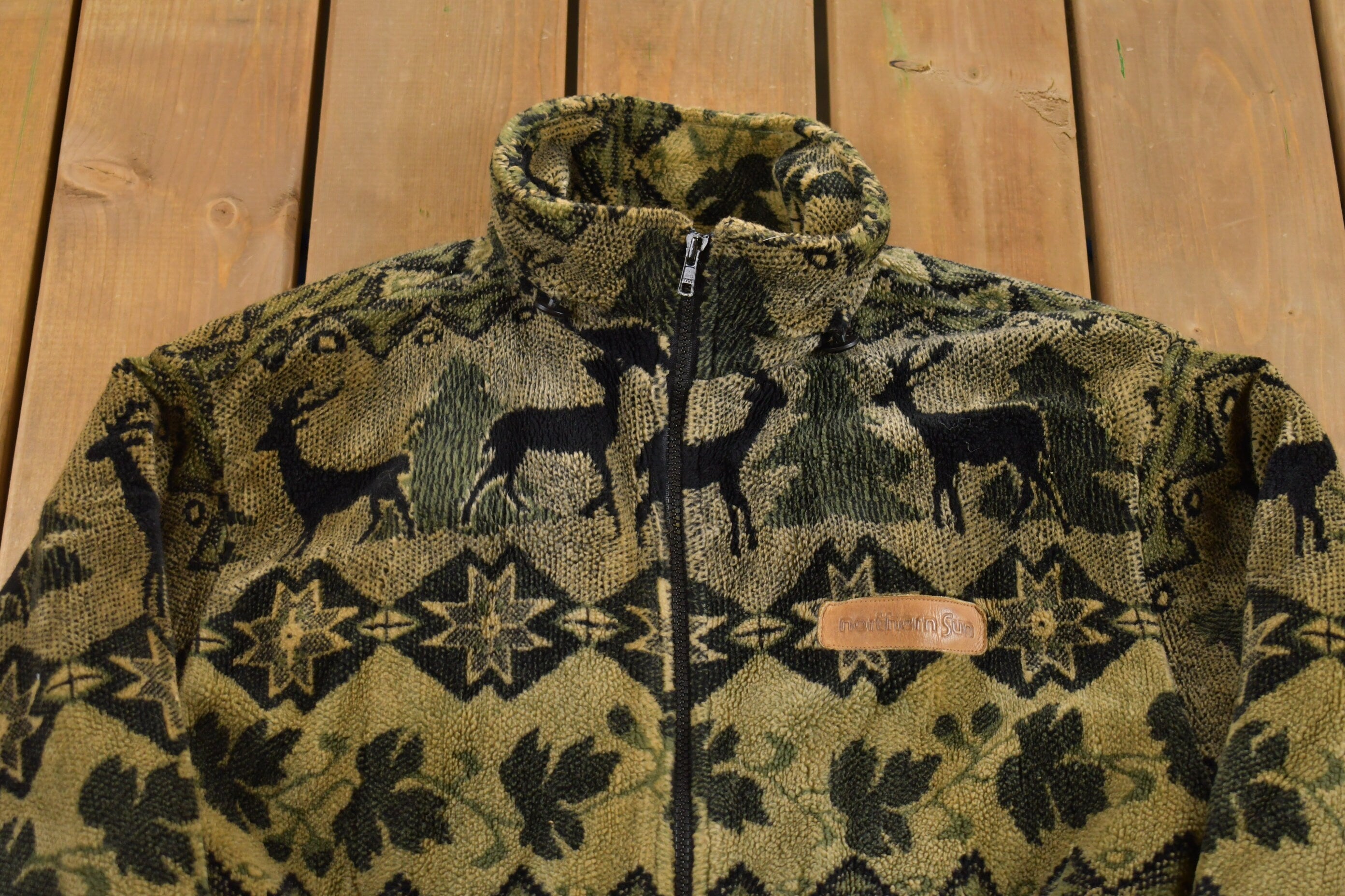 Vintage 1990s Northern Sun Fall Theme Graphic Fleece Sweater