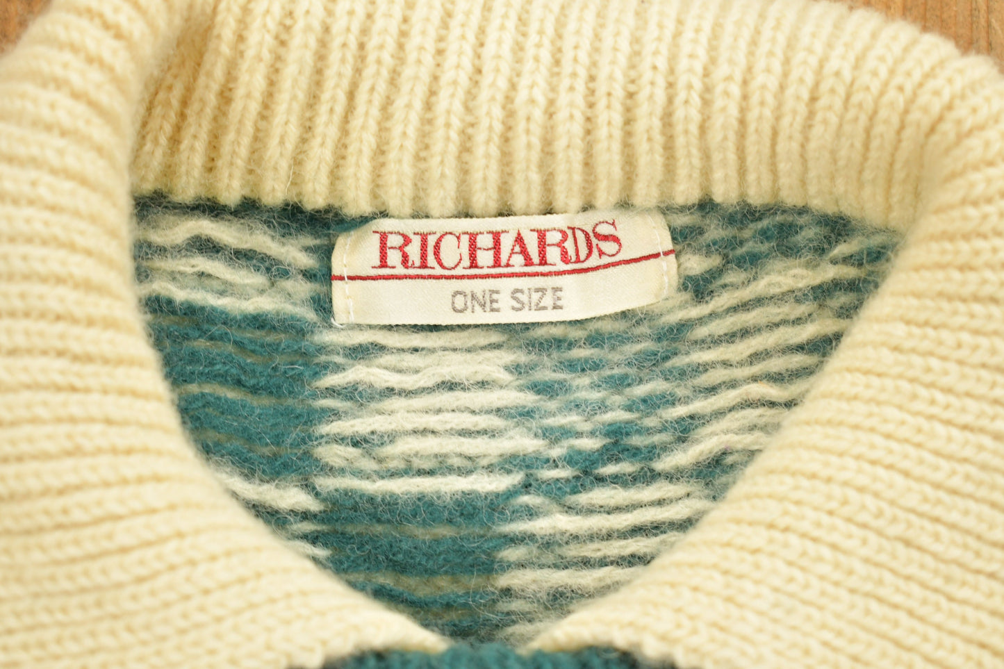 Vintage 1970s Richards Patterned Knit Collared Sweater / Vintage 90s Crewneck / All Over Pattern / Sweatshirt / Abstract