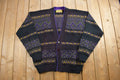 Vintage 1990s Knitted Cardigan Sweater / Vintage Cardigan / Button Up / Abstract Pattern
