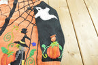 Vintage 1990s Marisa Christina Halloween AOP Heavy Knit Cardigan Sweater Women's XXL / Knitted by Hand / Pumpkin Witch Ghost Spooky