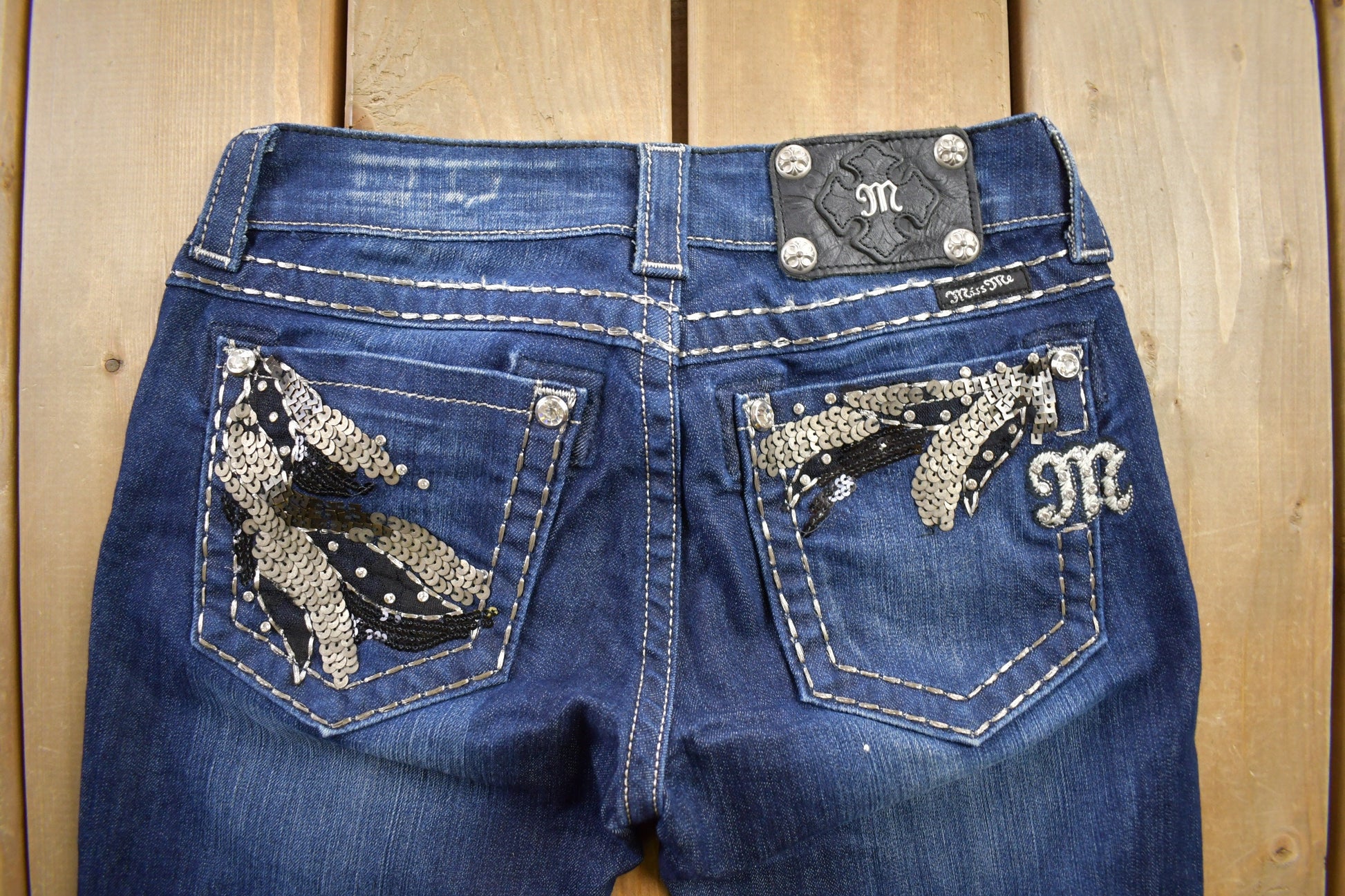 Vintage Y2K Miss Me Bedazzled Low Rise Jeans Size 26x32