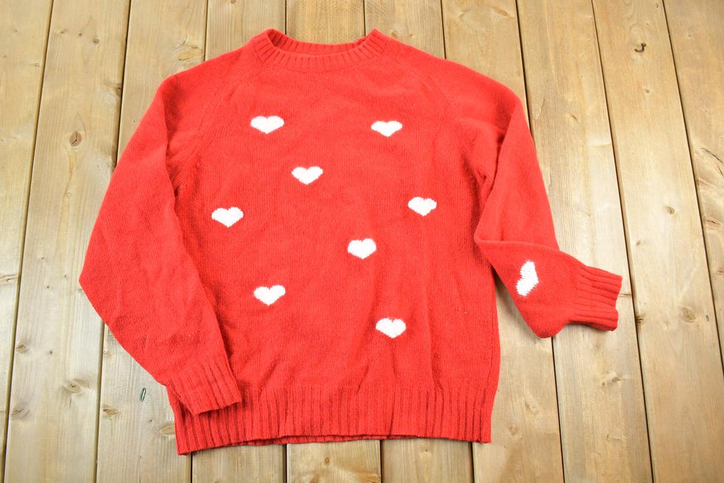 Vintage 1980s Knit Heart Pattern Crewneck Sweater Mens L