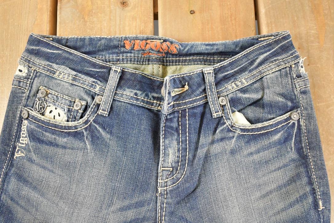 Vintage Deadstock Y2K Vigoss Bedazzled Bootcut Low Rise Jeans Women's Size 26 x 32