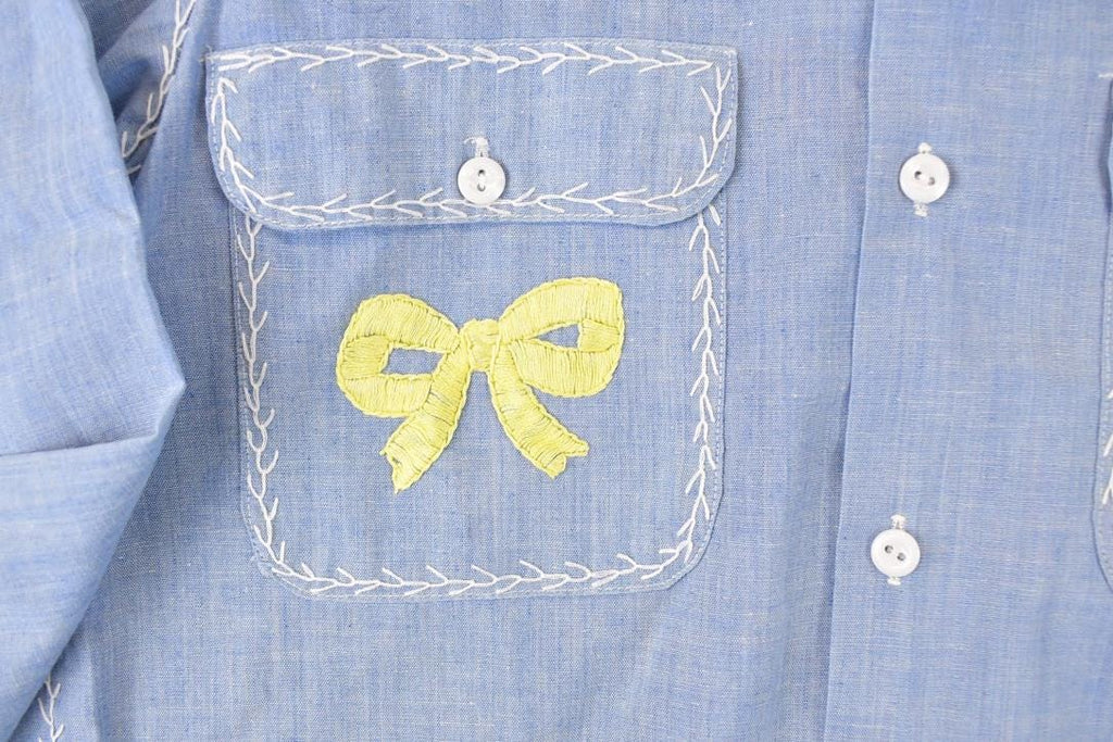 Vintage 1960s JC Penny Big Mac Loop Embroidered Western Denim Button Up Shirt Women's M