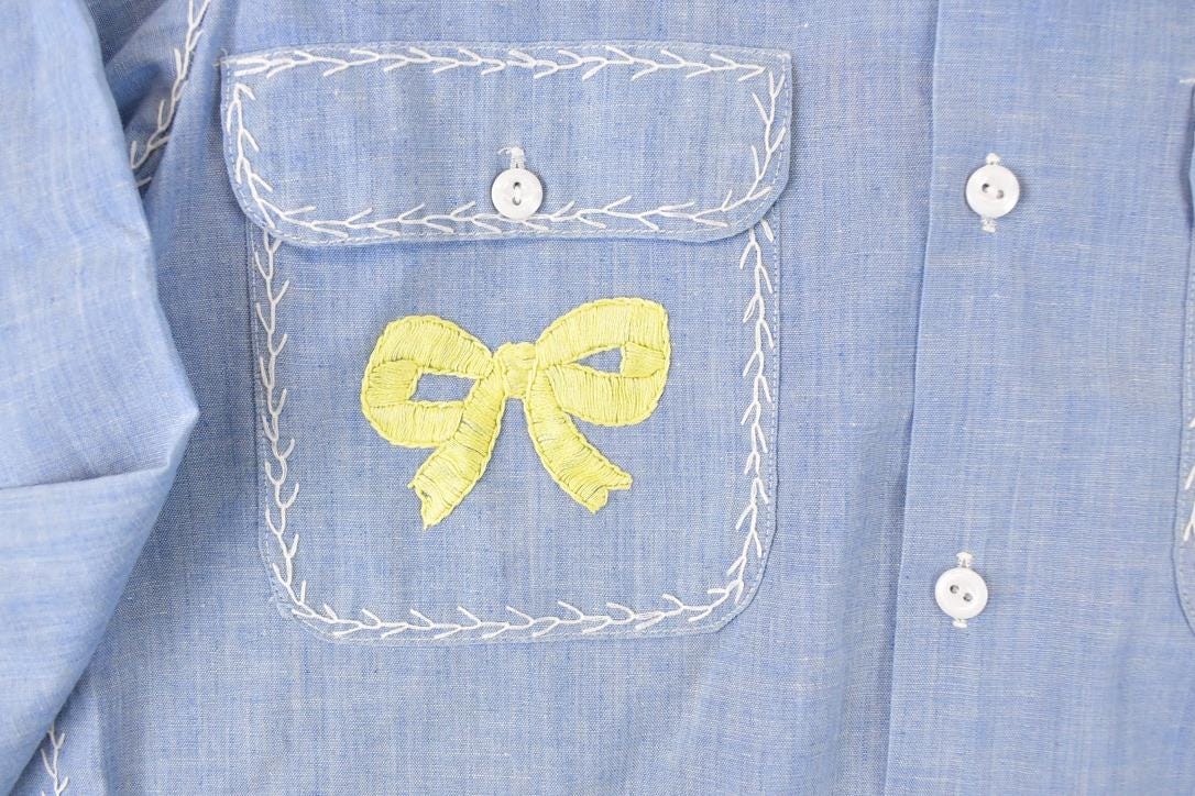 Vintage 1960s JC Penny Big Mac Loop Embroidered Western Denim Button Up Shirt Women's M
