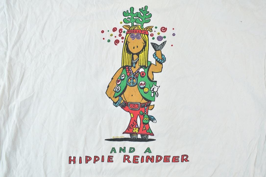 Vintage 1980s Crazy Shirts Hippie Reindeer Single Stitch T-Shirt