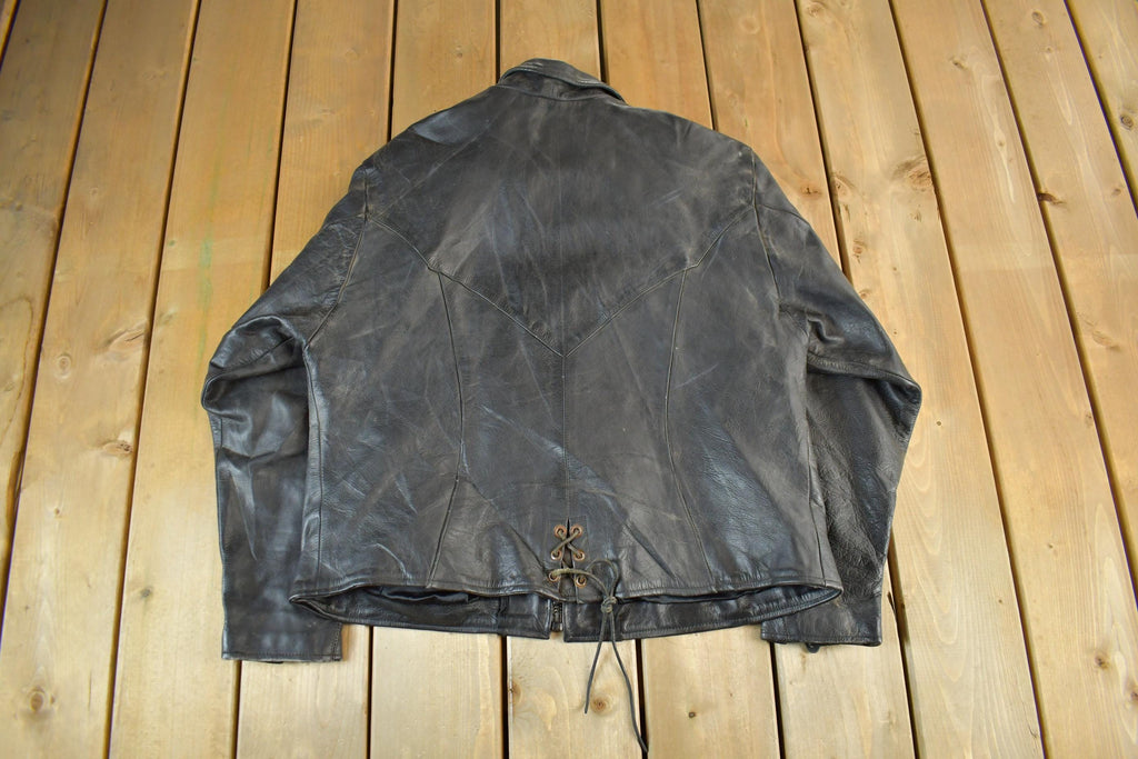 Vintage 1990s Genuine Leather Biker Jacket Adult Large