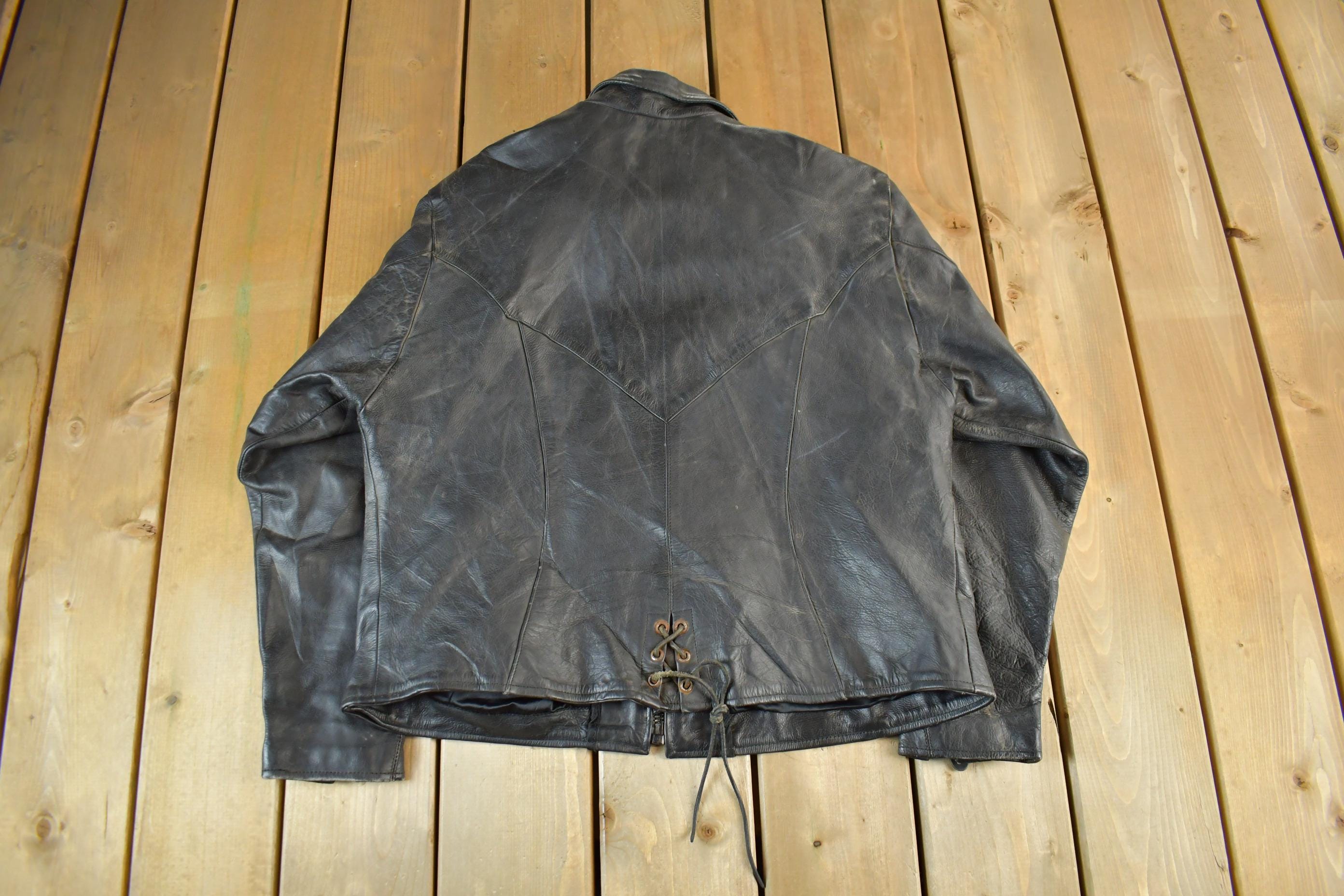 Vintage 1990s Genuine Leather Biker Jacket Adult Large