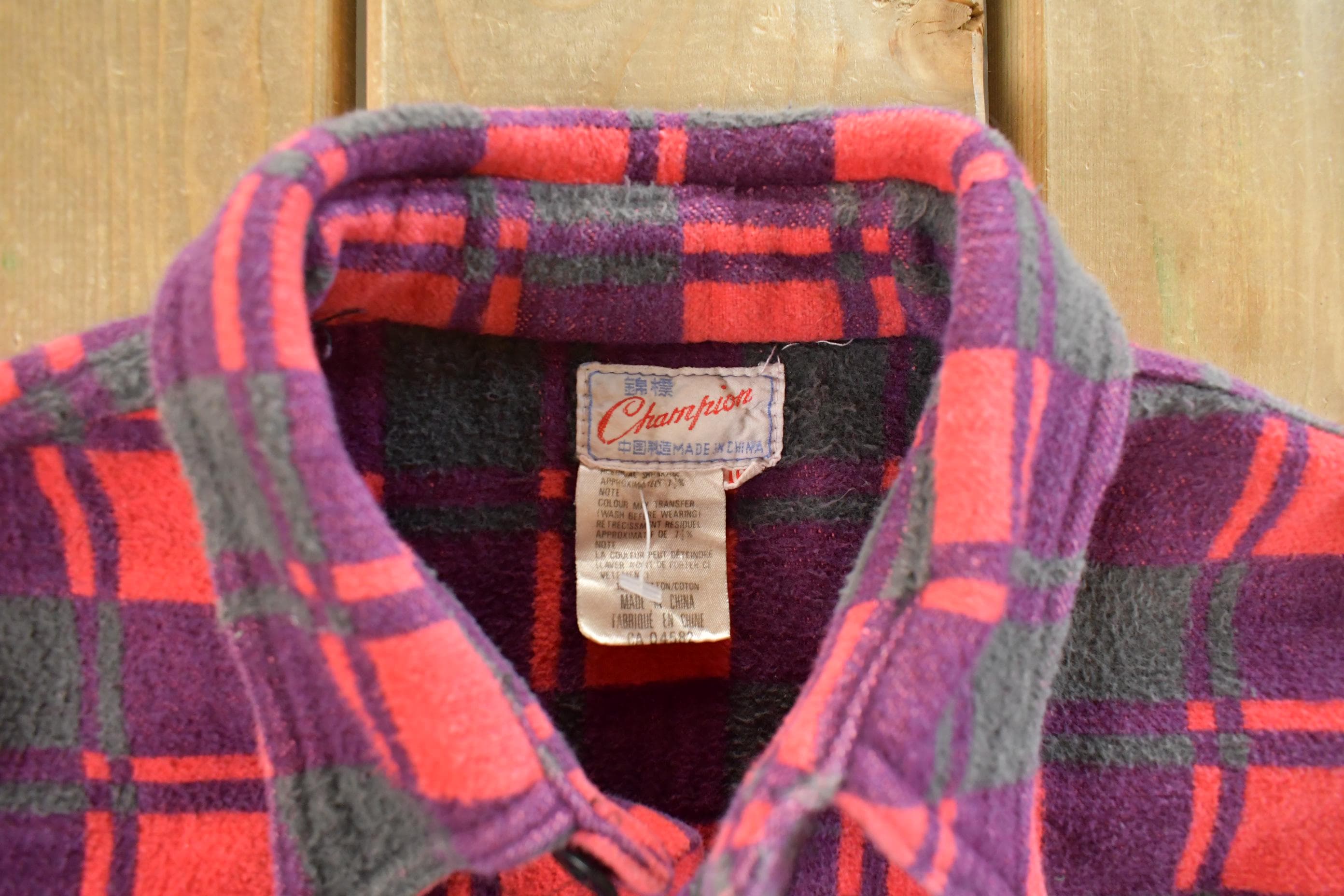 Vintage 1960s Champion Button Up Plaid Flannel Trucker Shirt Men's Small