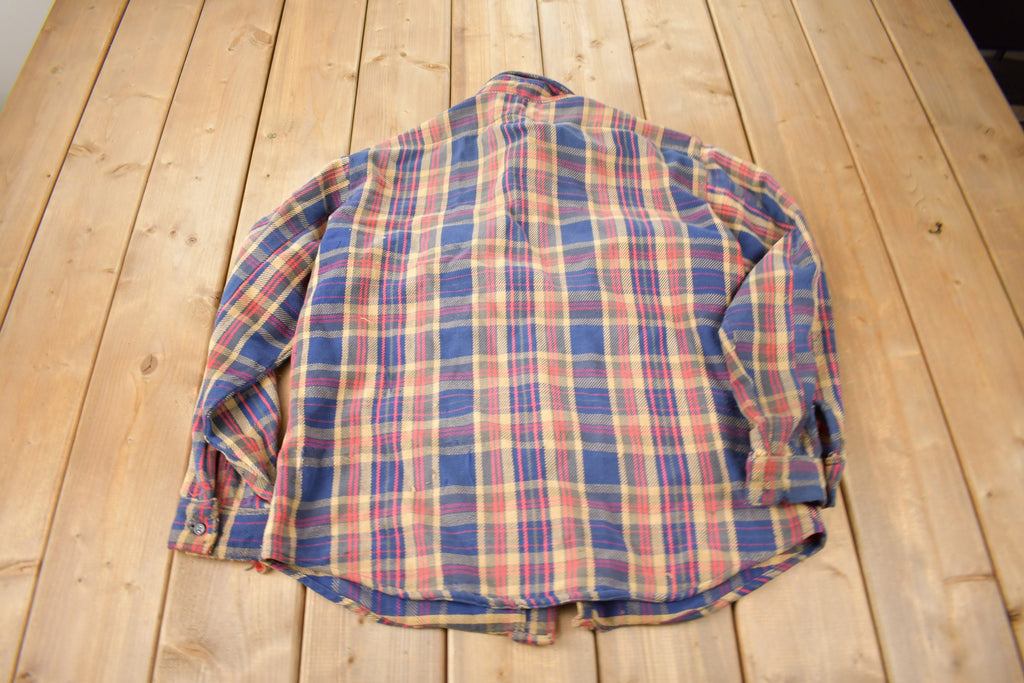 Vintage 1980s Distressed Plaid Button Up Flannel Shirt