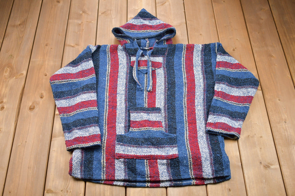 Vintage 1990s Earth Rug Poncho Striped Hoodie