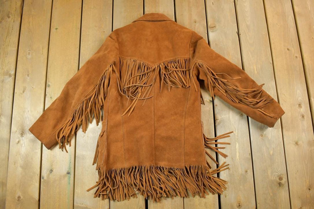 Vintage 1970s Aztec Pioneer Fringe Leather Western Jacket Made In USA