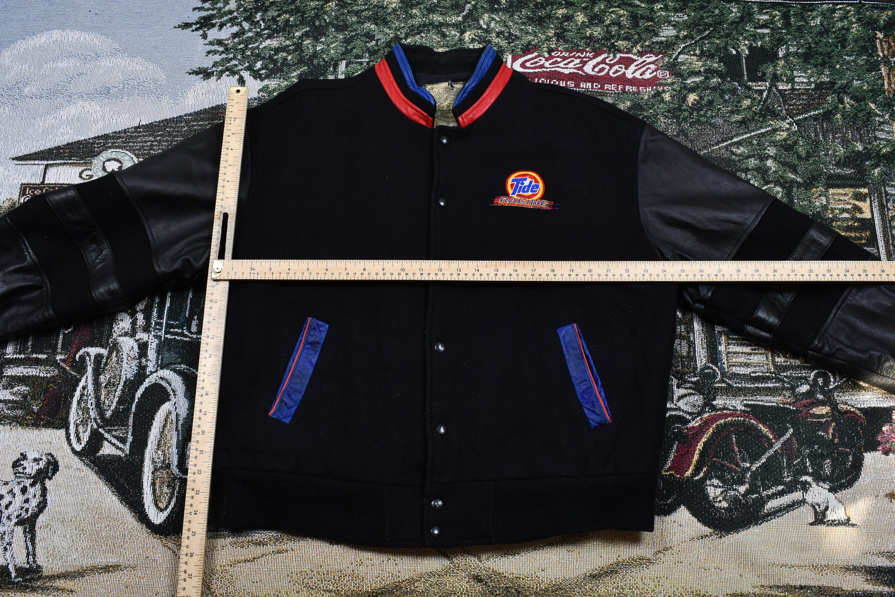 Vintage 1990s Tide Racing Automotive Leather Bomber Jacket  Saxon Leather  Embroidered Logo  Athletic Winter Sportswear  Racing Jacket