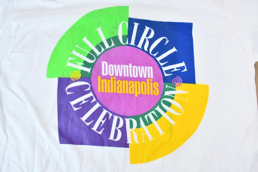 Vintage 1990s Downtown Indianapolis Indiana Full Circle Celebration Souvenir Travel T-Shirt  Made In USA  American Vintage