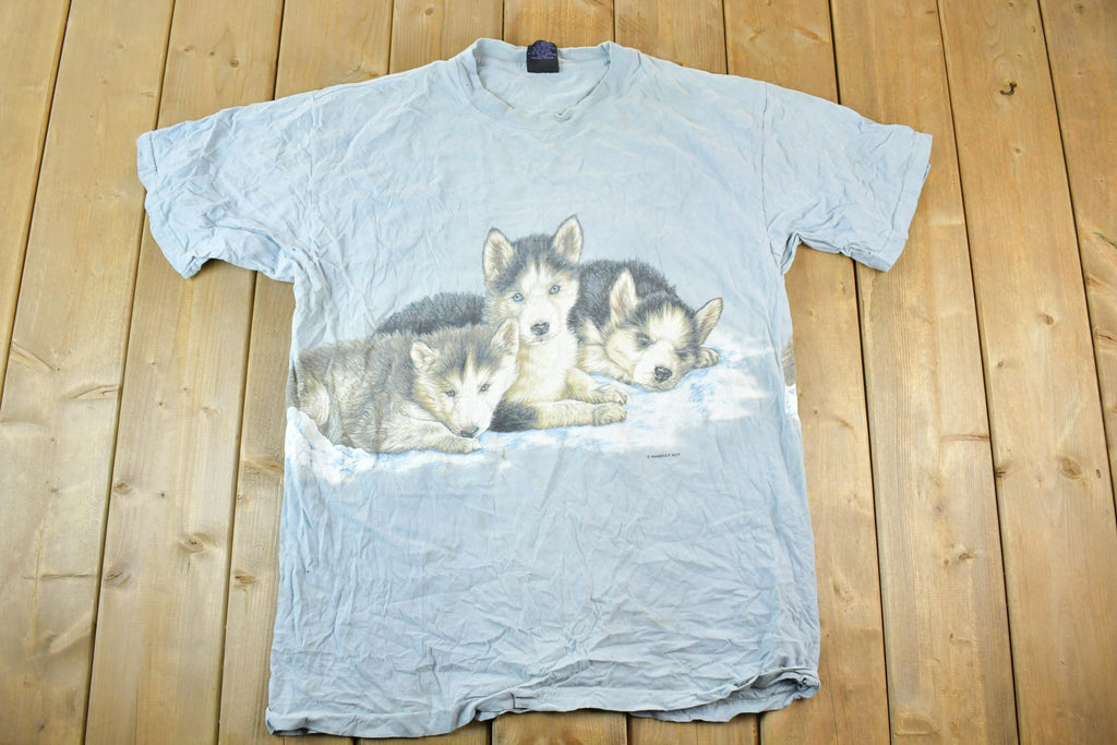 Vintage 1990s Wolf Pup Habitat Wilderness Front And Back Outdoorsman T-Shirt Mens XL