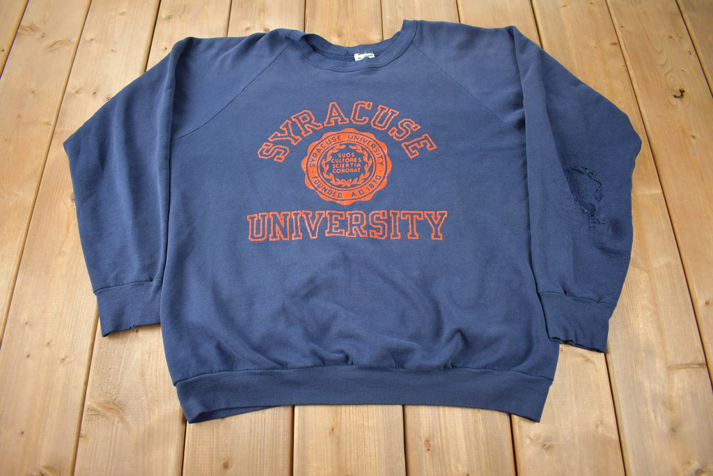 Vintage 1980s Syracuse University Distressed Collegiate Raglan Crewneck Made In USA