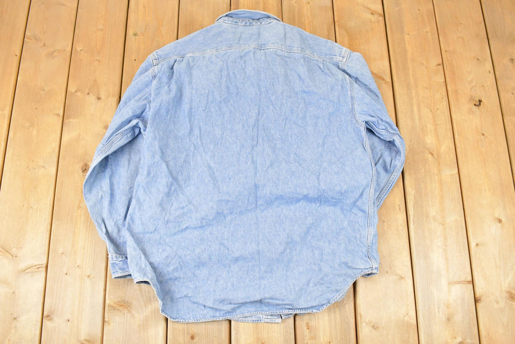 Vintage 1990s Winnie The Pooh Tigger Disney Button Up Denim Shirt Men's L