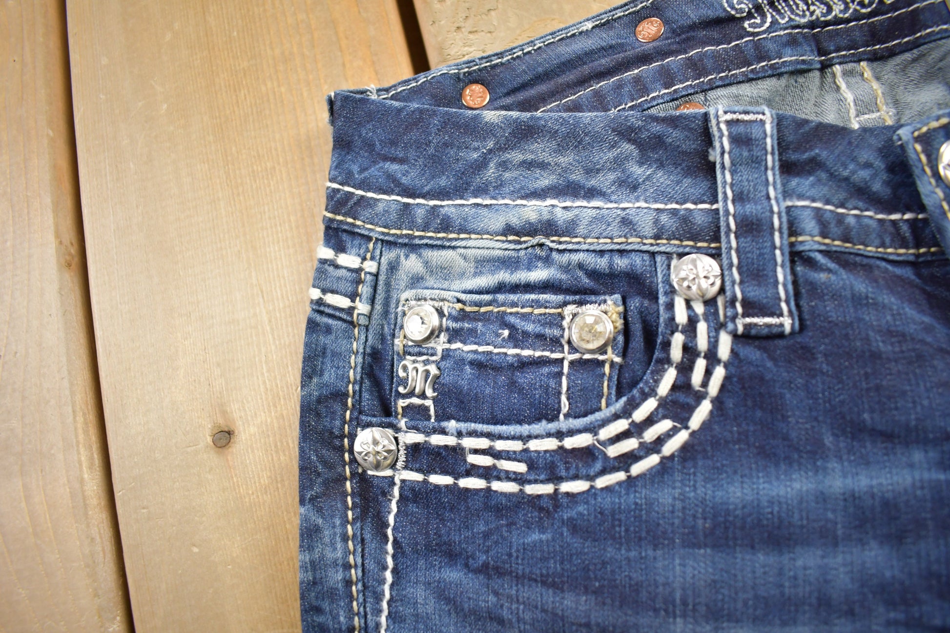 Vintage Y2K Miss Me Bedazzled Low Rise Jeans Size 26x33