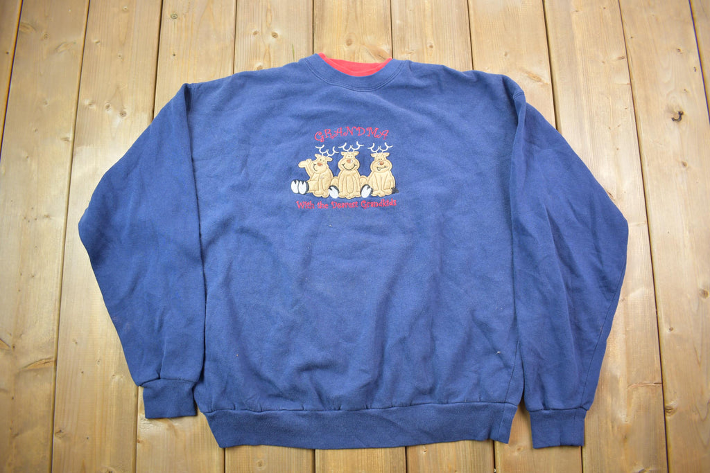 Vintage 1990s Cute Grandma Reindeer Crewneck Sweater