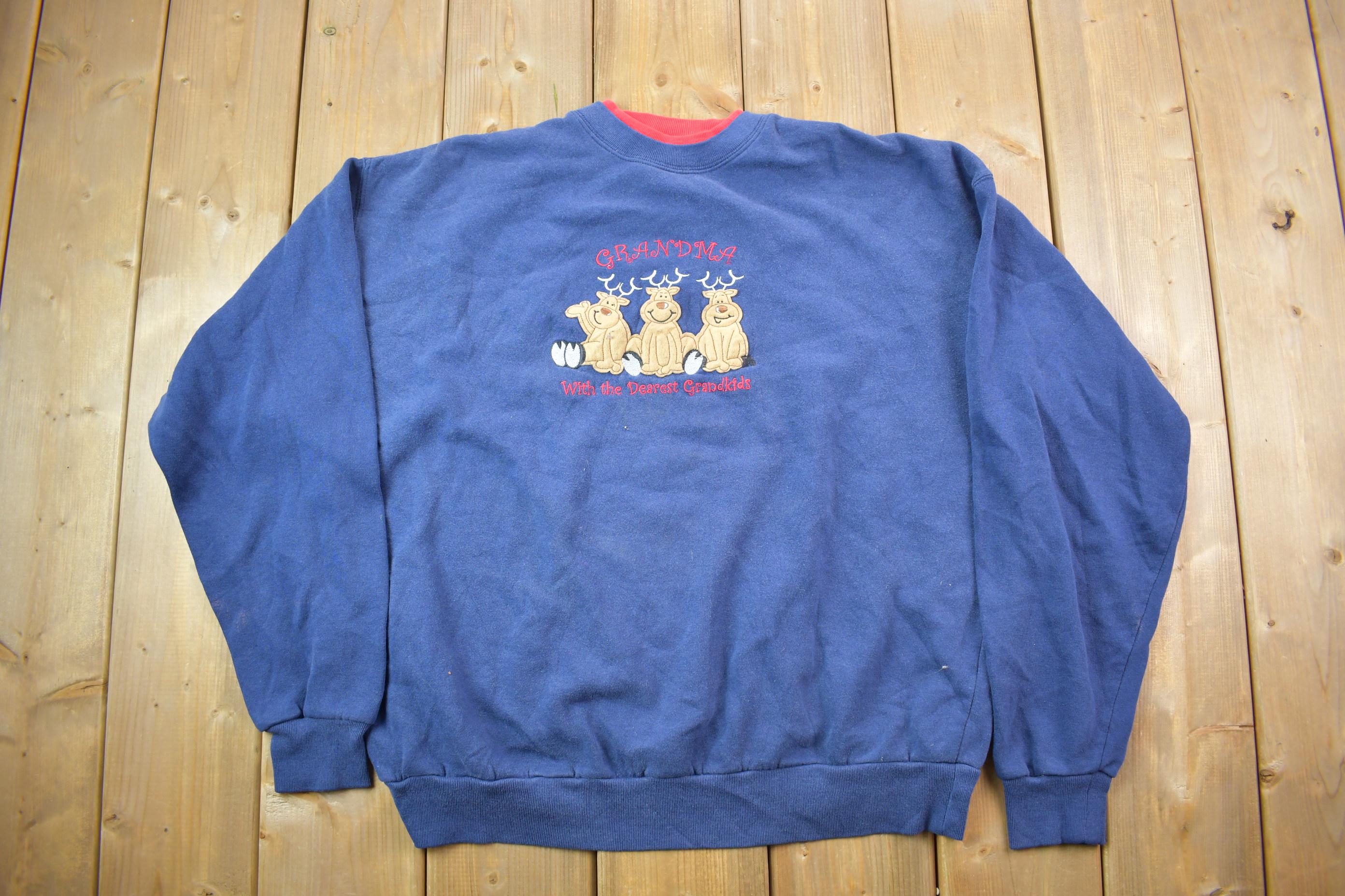 Vintage 1990s Cute Grandma Reindeer Crewneck Sweater