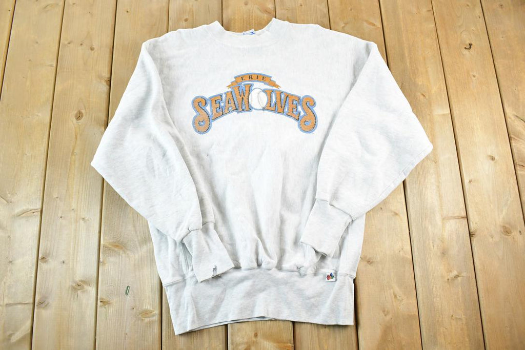 Vintage 1990s Erie Seawolves Baseball Cross Grain Crewneck Sweatshirt Made In USA Mens L