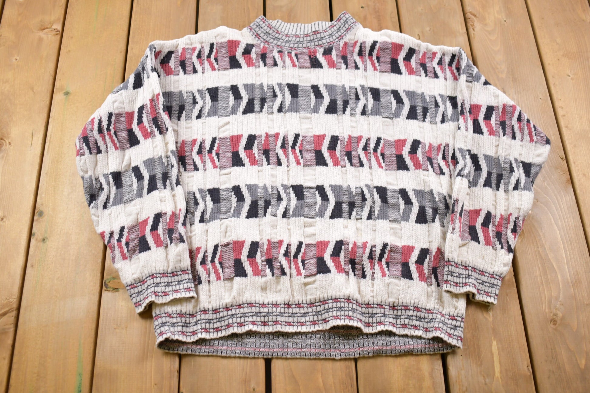 Vintage 1990s 3D Colored Cable Knit Crewneck Sweater / Vintage 90s Crewneck / Abstract Patterns / / Streetwear