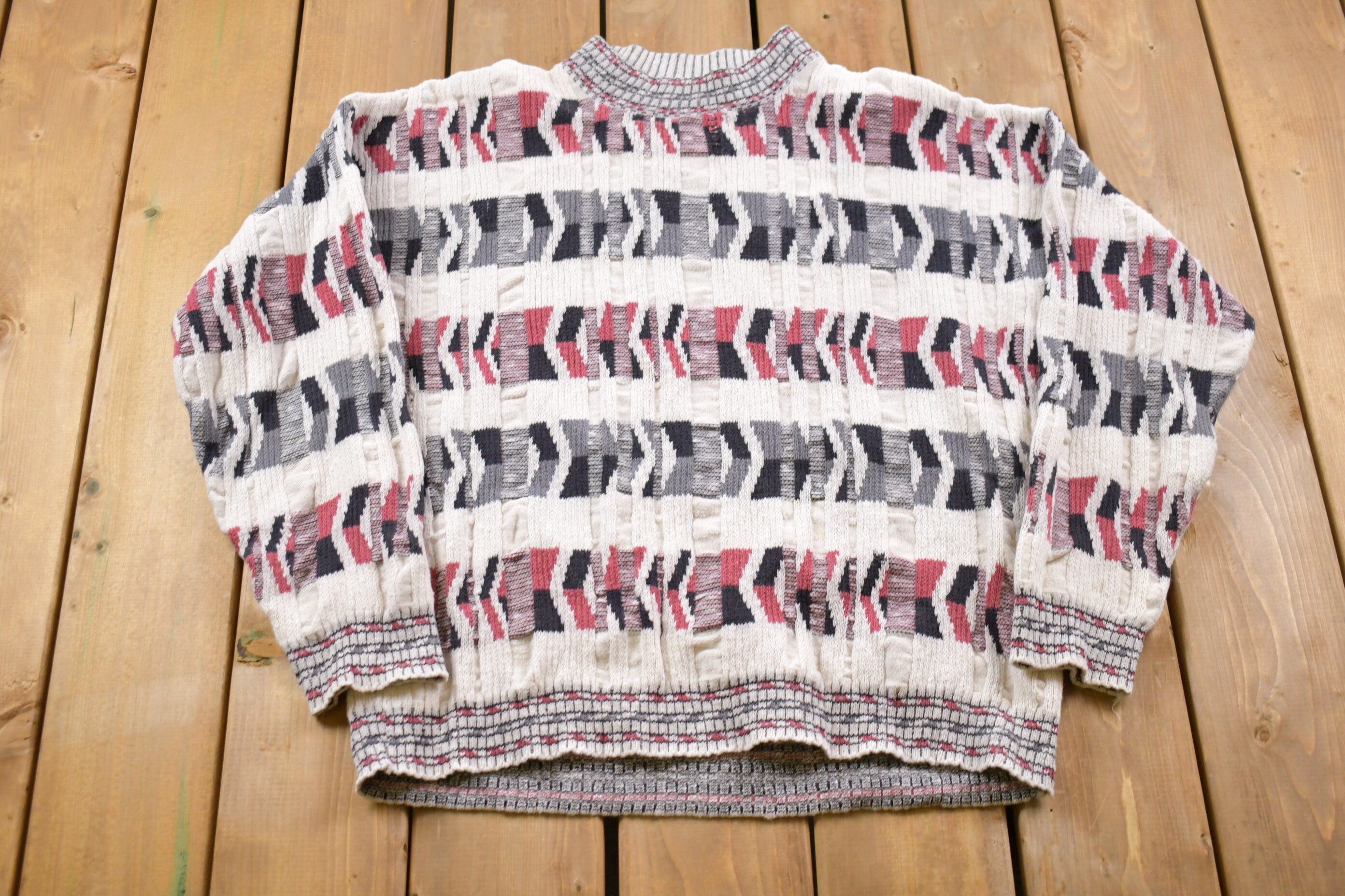 Vintage 1990s 3D Colored Cable Knit Crewneck Sweater