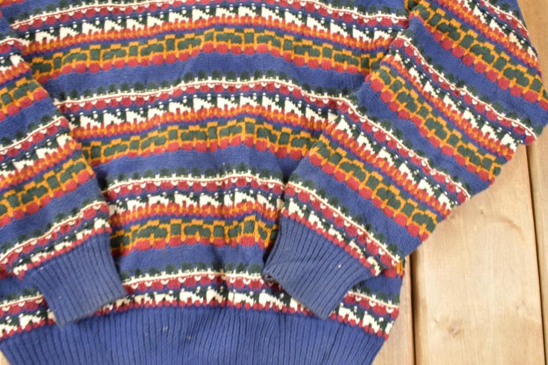 Vintage 1990s Izod Abstract Striped Knit Crewneck Sweater Men's M