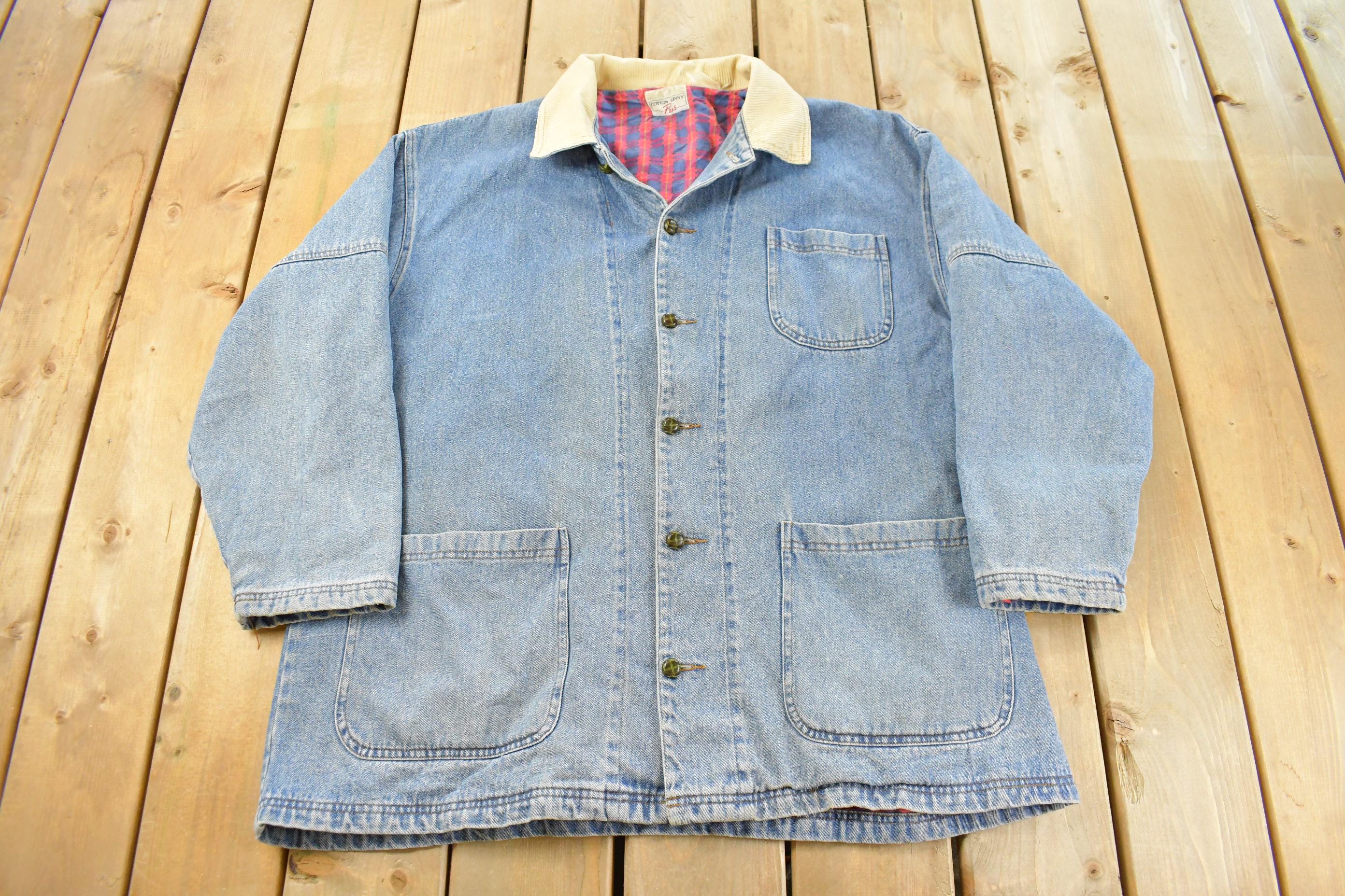 Vintage 1990s Cotton Ginny Plaid Lined Denim Jean Chore Coat Women's XL