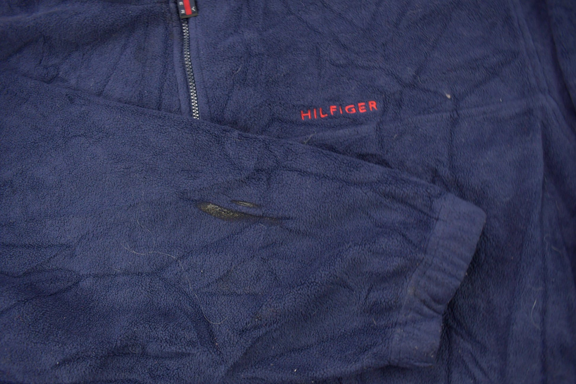 Vintage 1990s Tommy Hilfiger Flag Collar Quarter Zip Fleece Sweater