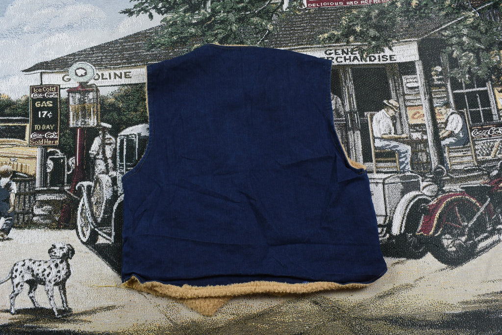 Vintage 1980s Fleece Lined Denim Button Up Vest
