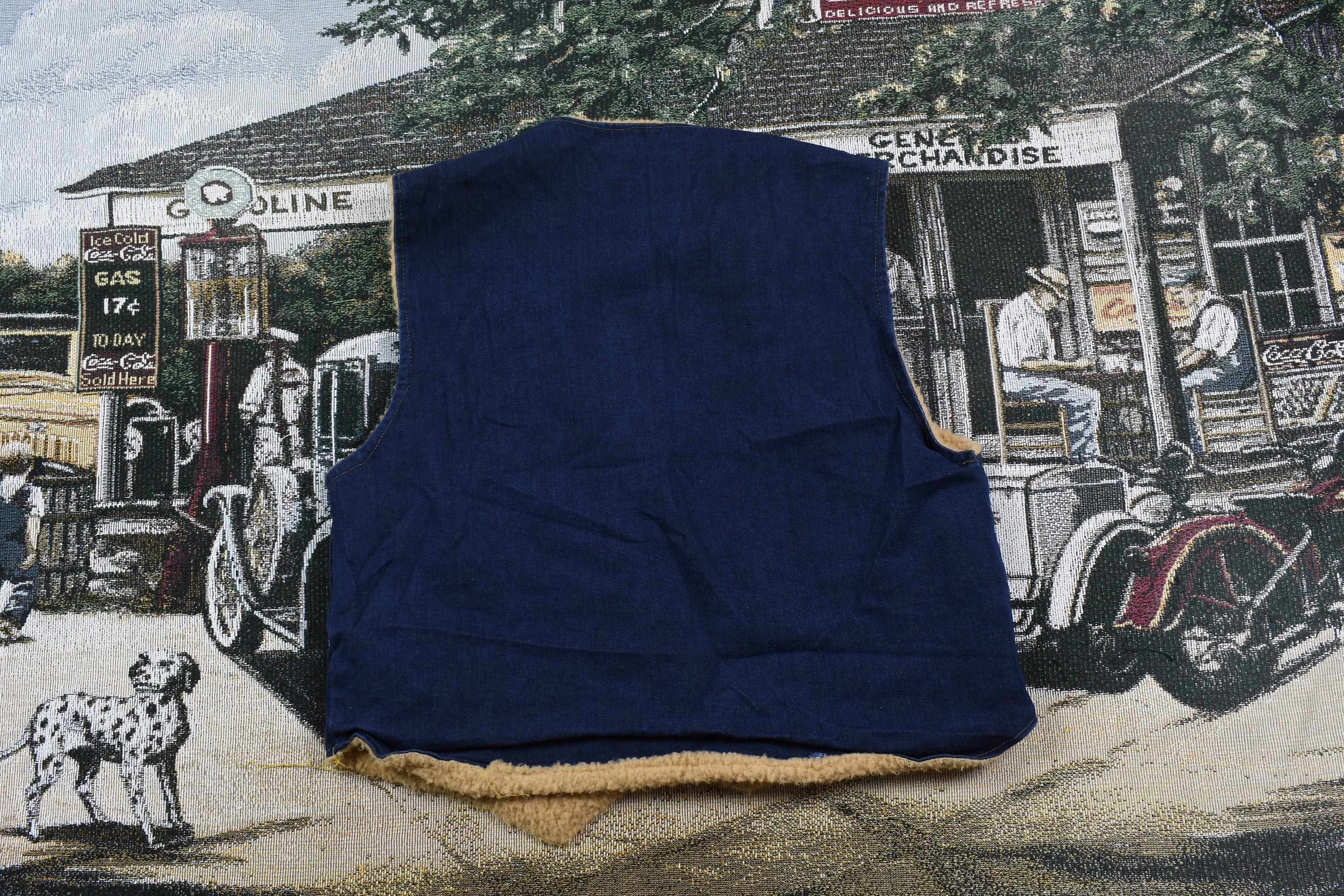 Vintage 1980s Fleece Lined Denim Button Up Vest