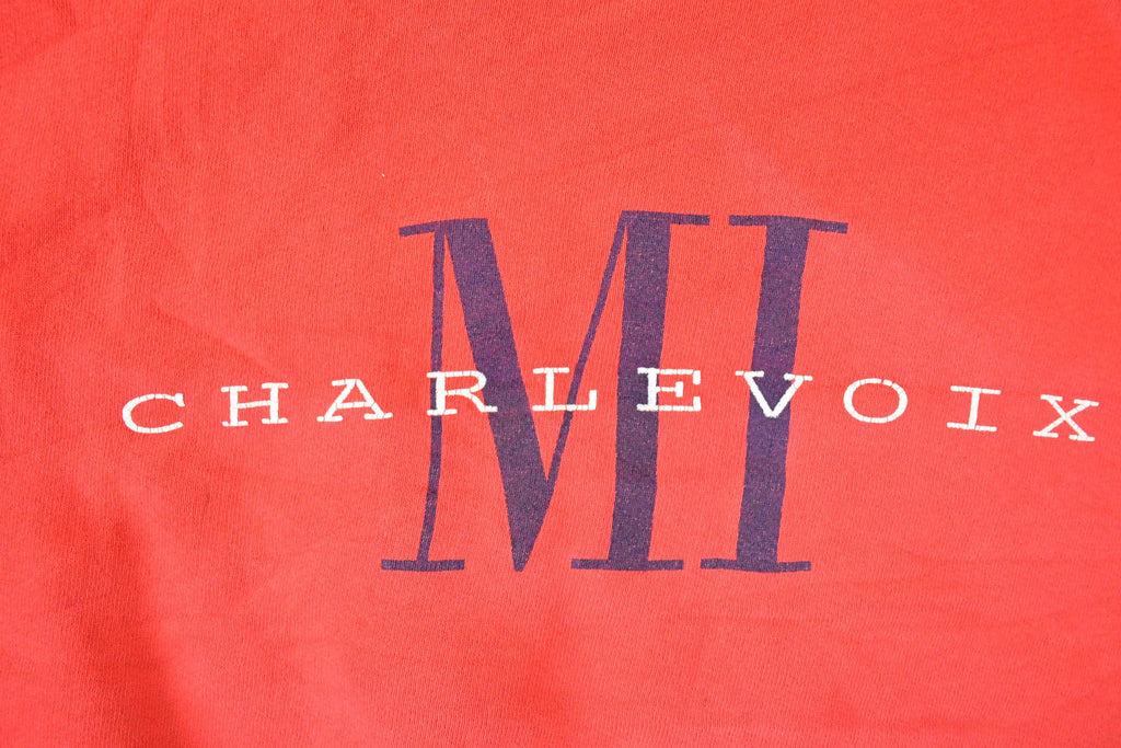 Vintage 1990s Charlevoix Graphic Print Crewneck Sweatshirt Mens L