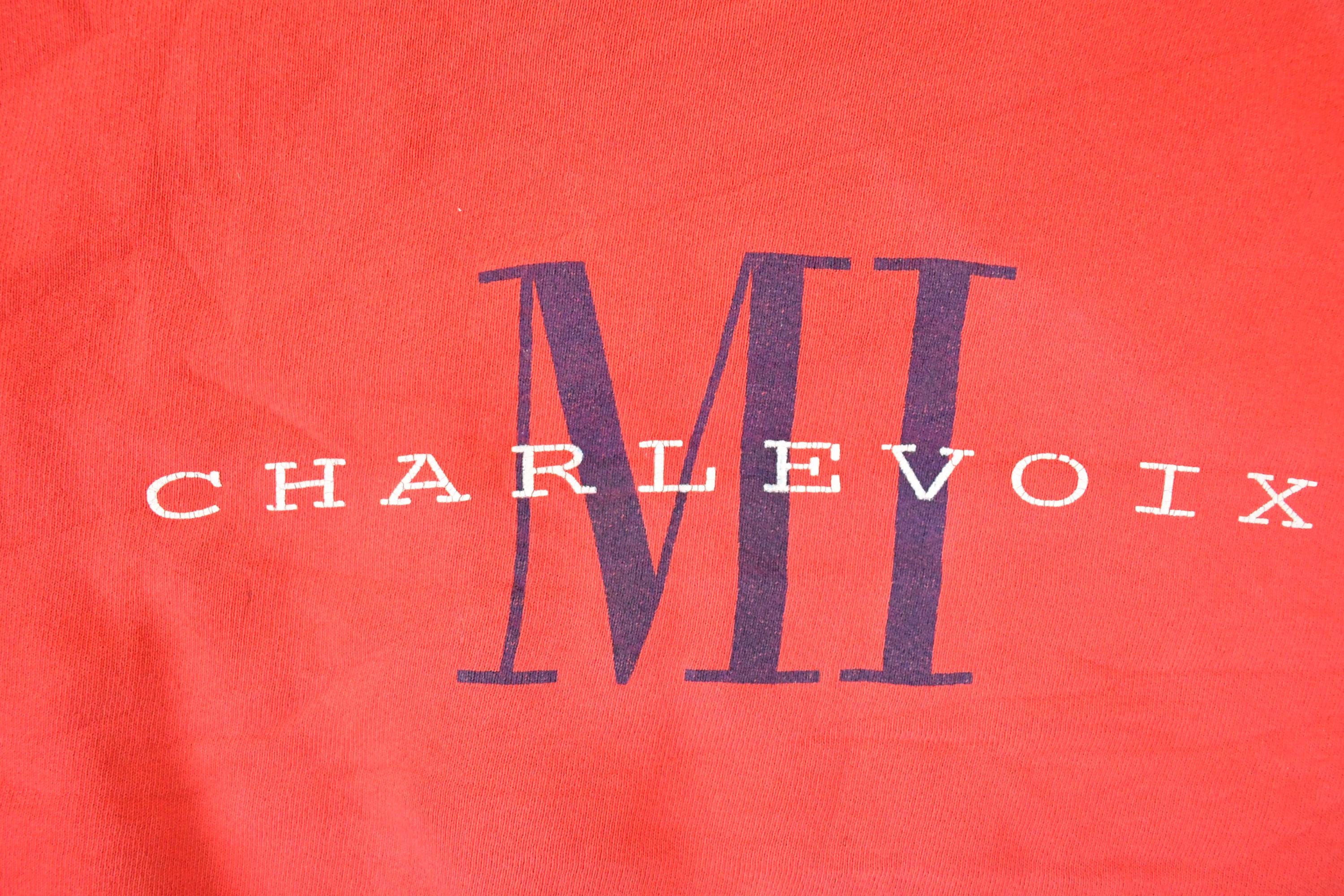 Vintage 1990s Charlevoix Graphic Print Crewneck Sweatshirt Mens L