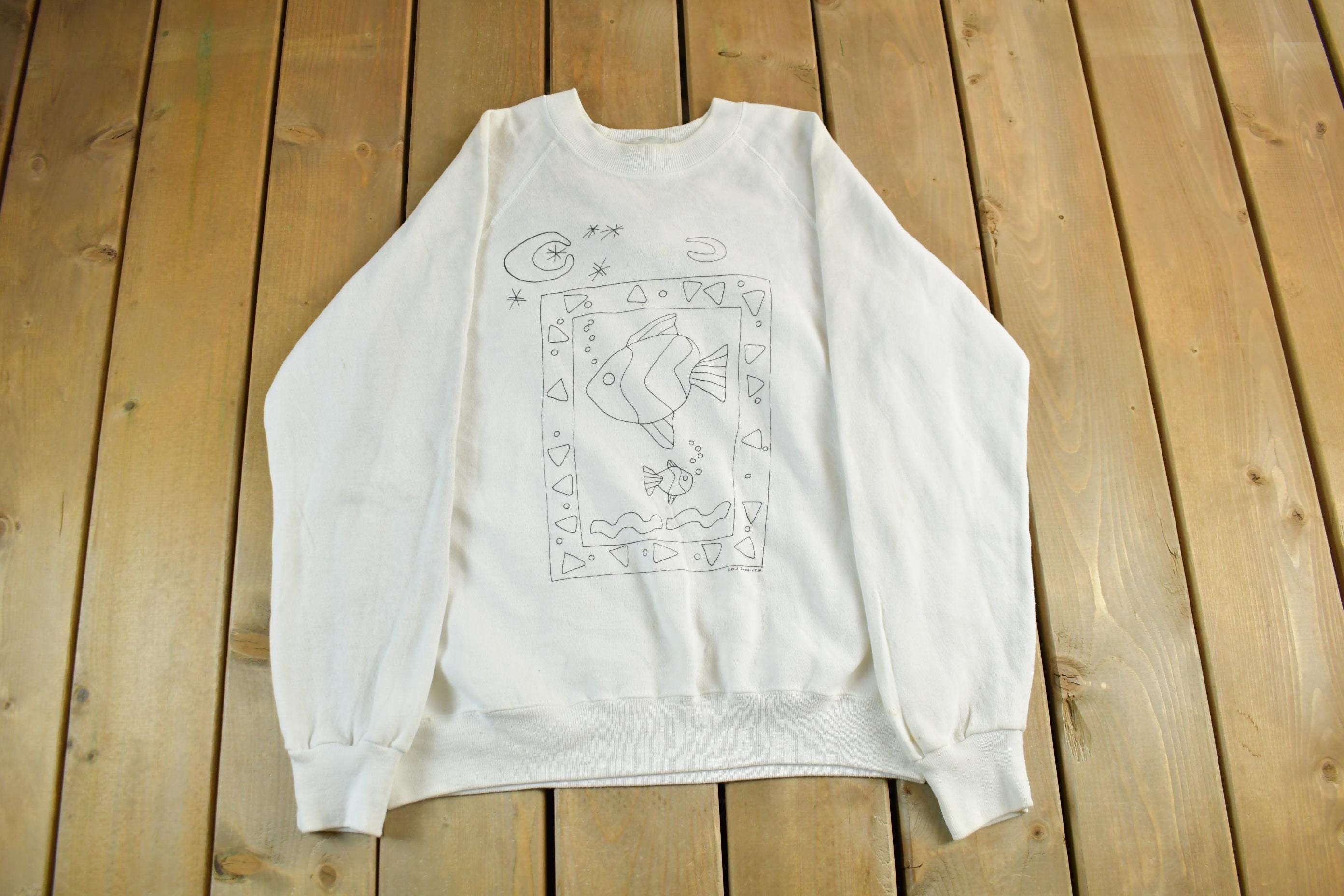 Vintage 1990s Fish Art Crewneck Sweatshirt Mens XL