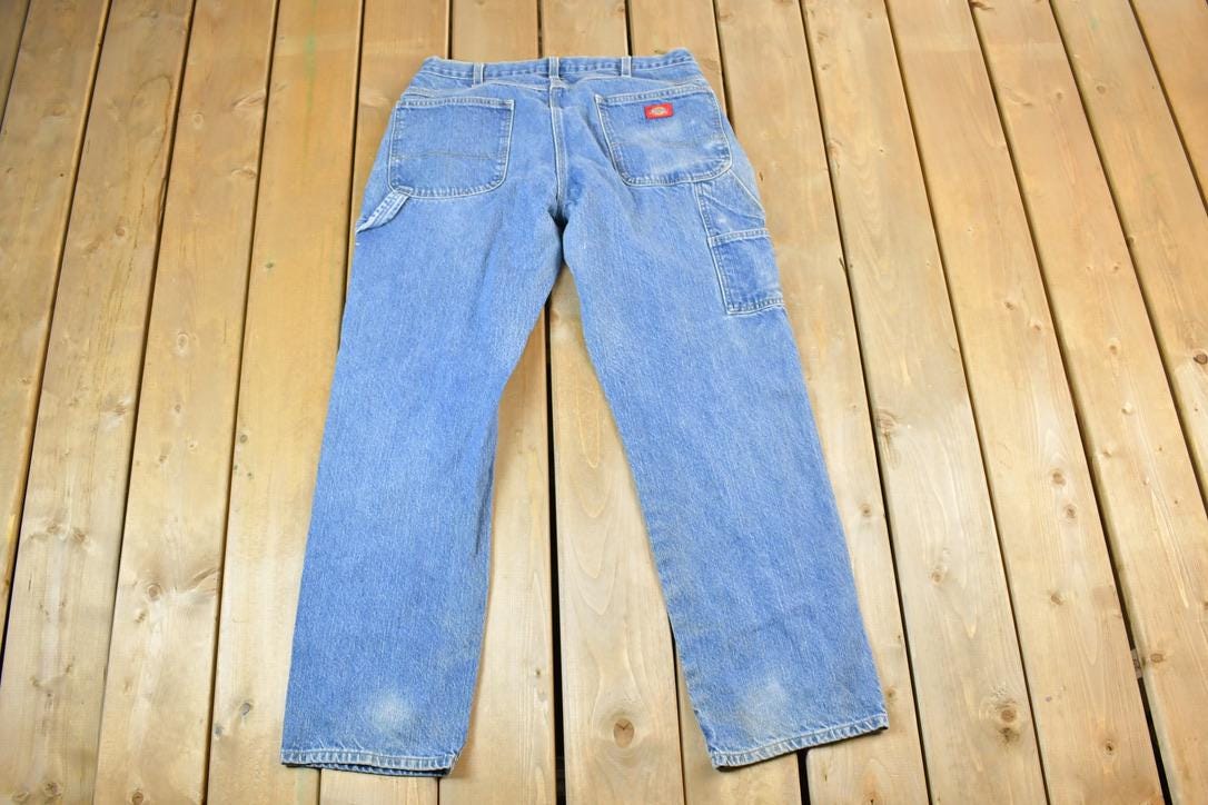 Vintage 1990s Dickies Denim Work Jeans Size 34 x 29 Made In USA  90s Carpenter Pants  Distressed Carhartt  Vintage Workwear
