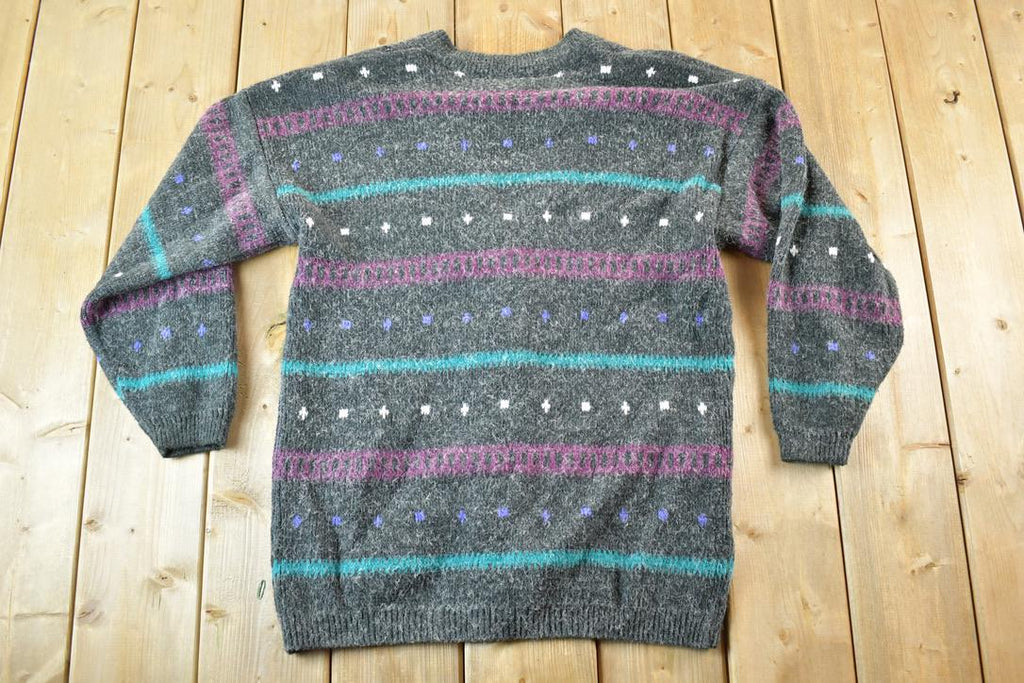 Vintage 1990s Euro Prep Knit Abstract Pattern Crewneck Sweater Mens L /