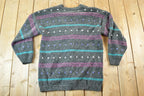 Vintage 1990s Euro Prep Knit Abstract Pattern Crewneck Sweater Mens L